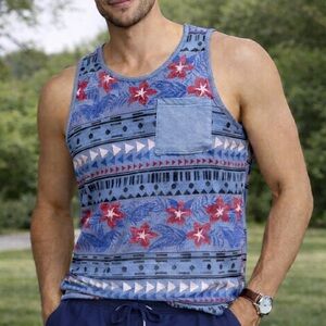 On The Byas Tribal/Hawaiian Floral Tank Top Men's Size Medium
